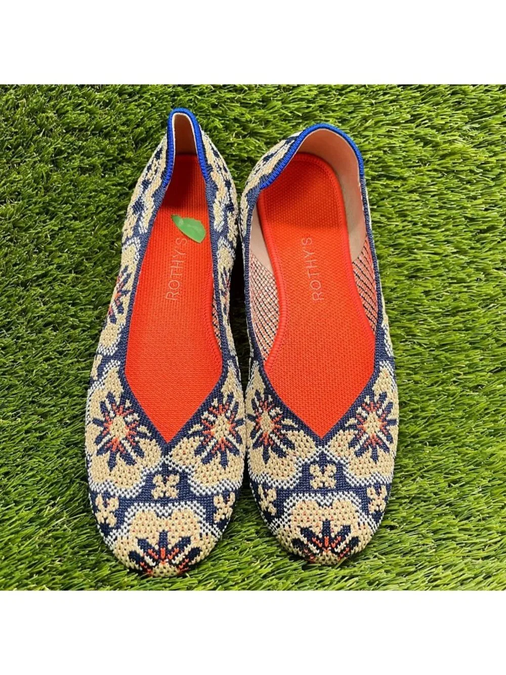 Rothy's The Flat Sapphire Burst Womens Size 8 Blue Cream Casual Slip On Flats